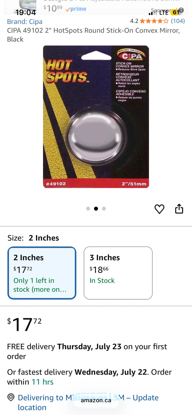 CIPA Hot Spots Stick-On Blind Spot Mirrors 2" - photo 4