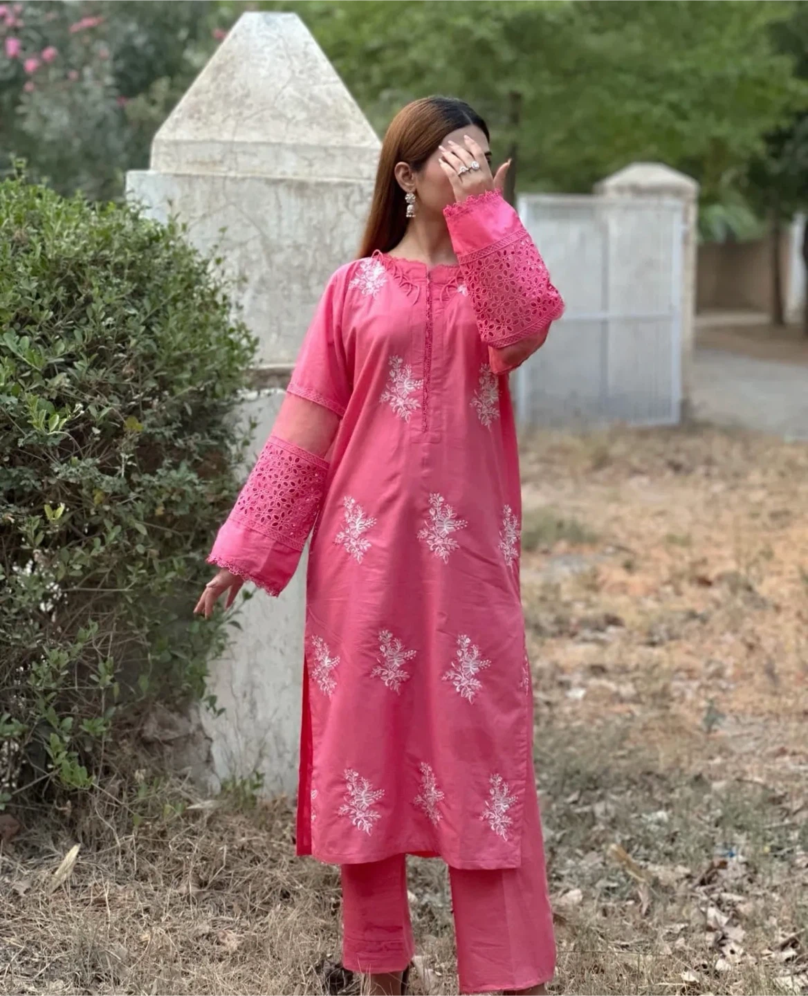 Pink Embroidered Kurti with Trouser Set - photo 2