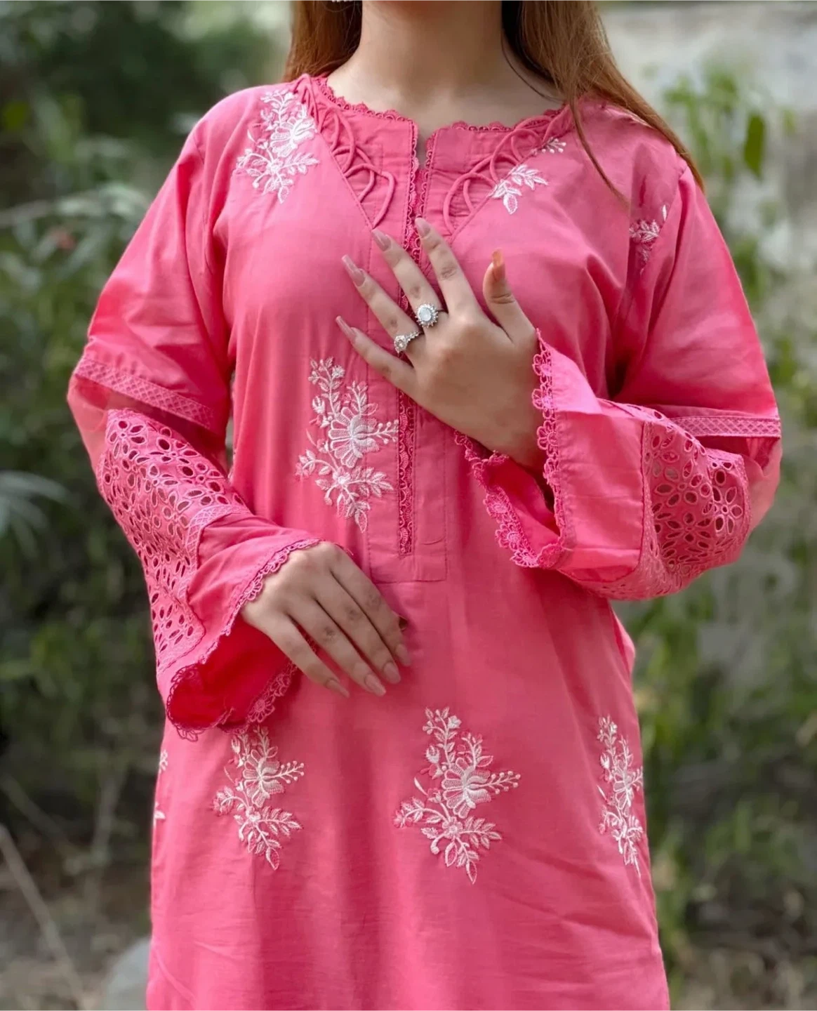 Pink Embroidered Kurti with Trouser Set - photo 3