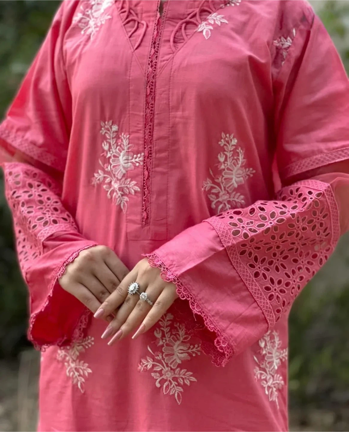 Pink Embroidered Kurti with Trouser Set - photo 4