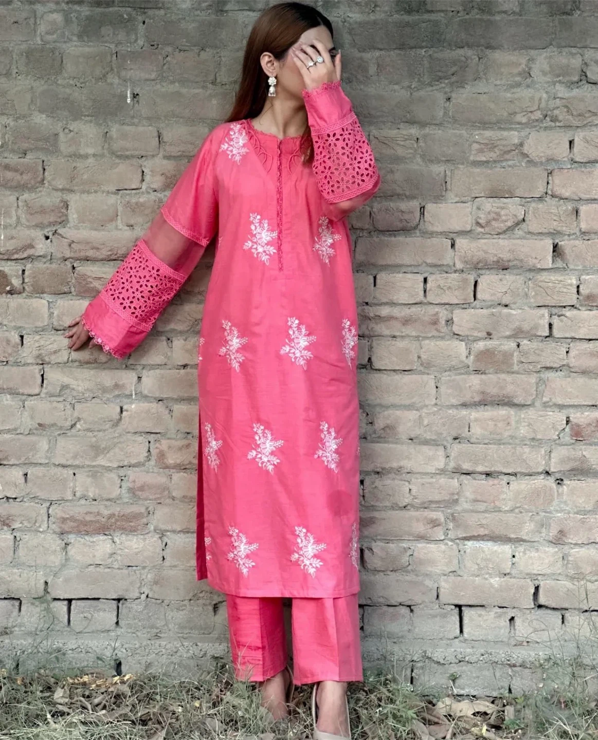 Pink Embroidered Kurti with Trouser Set - photo 5