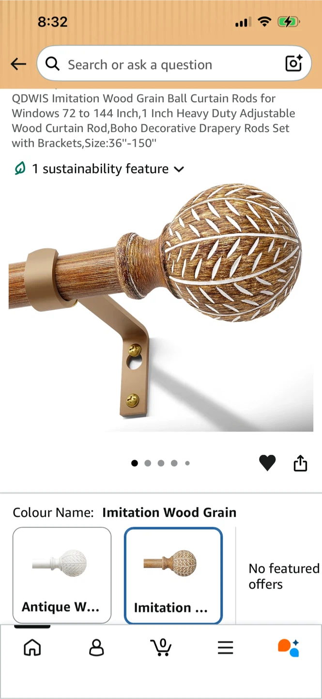 New-Imitation Wood Grain Ball Curtain Rod Set - photo 5