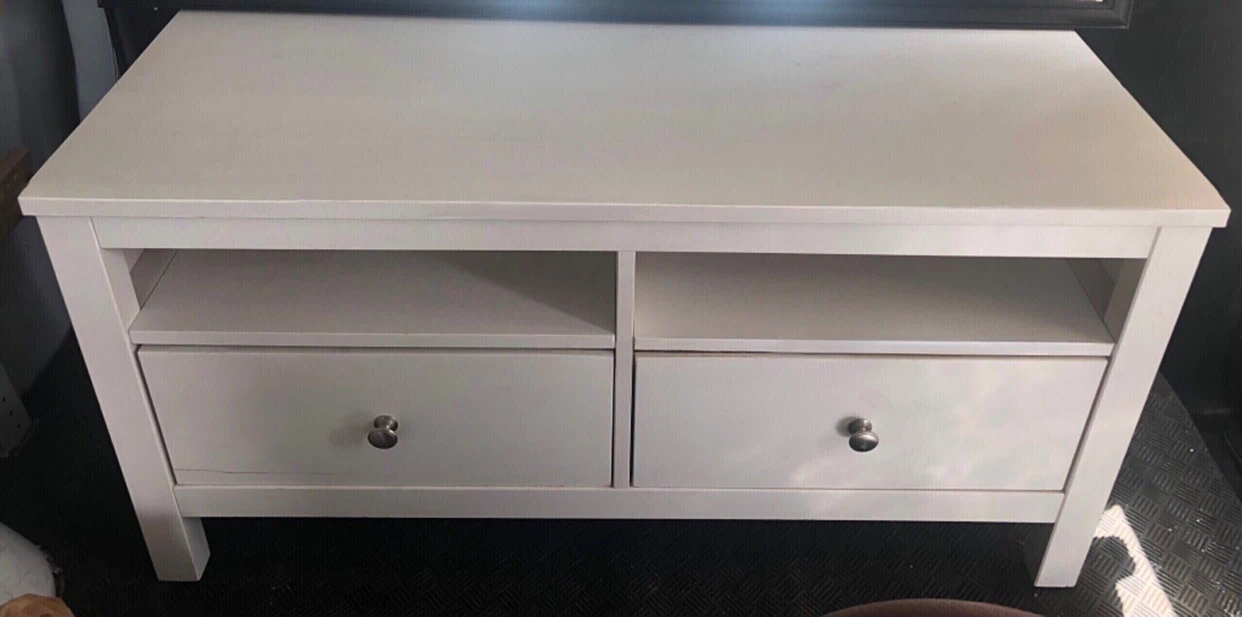 White TV Stand with Drawers and Shelves