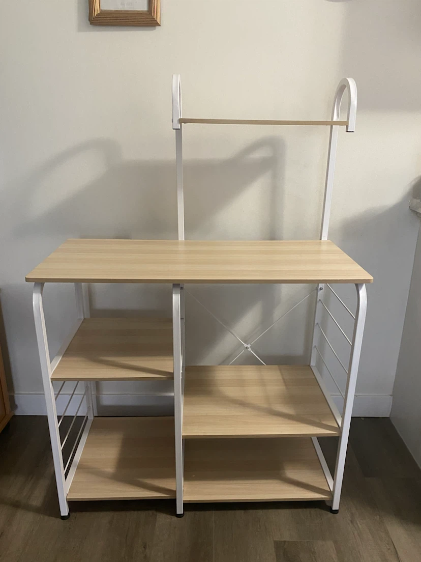 White Metal and Wood Storage Shelf