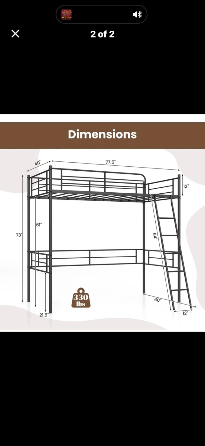 Black Metal Loft Bed with Ladder
