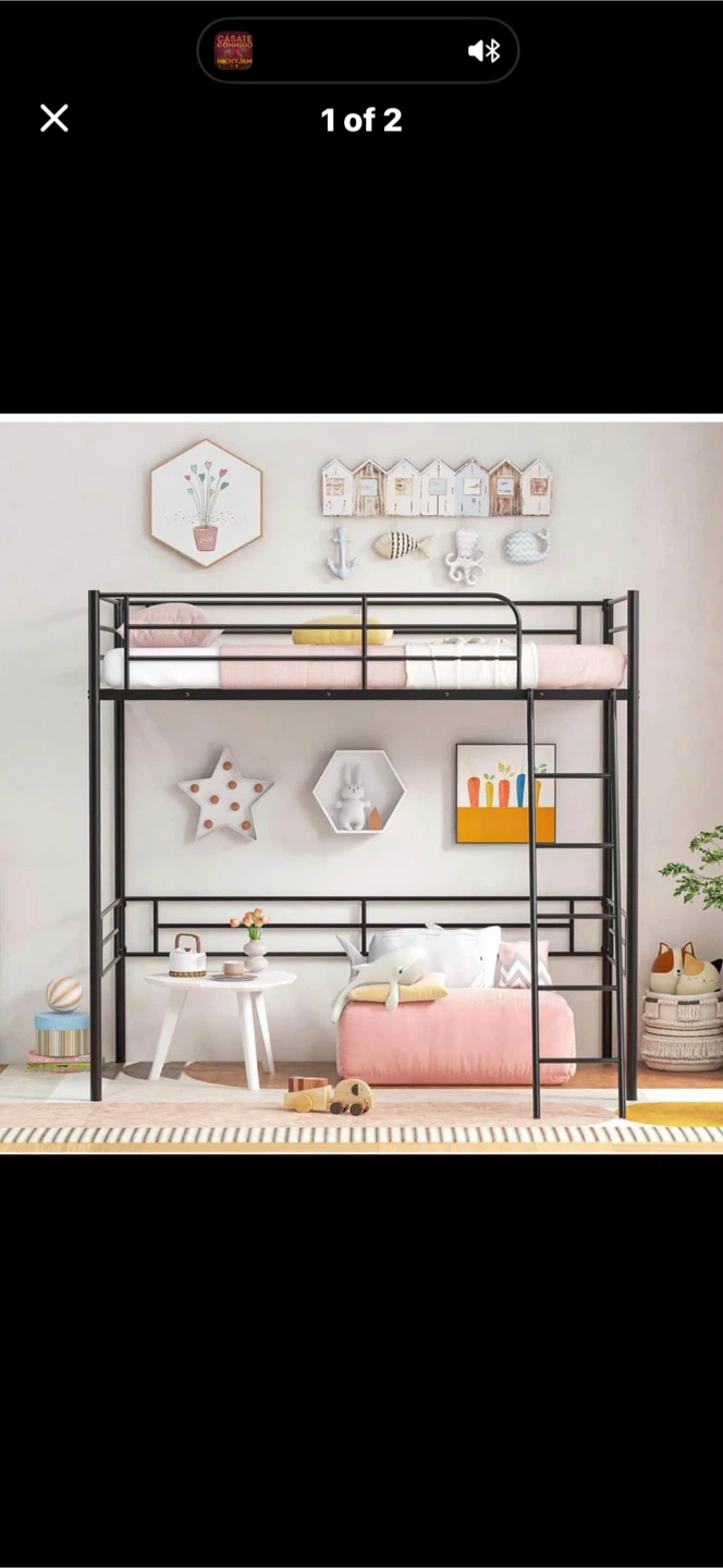 Black Metal Loft Bed with Ladder - photo 2