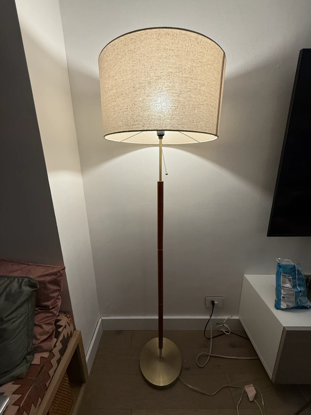 Floor lamp Mid-Century Modern Wood and brass