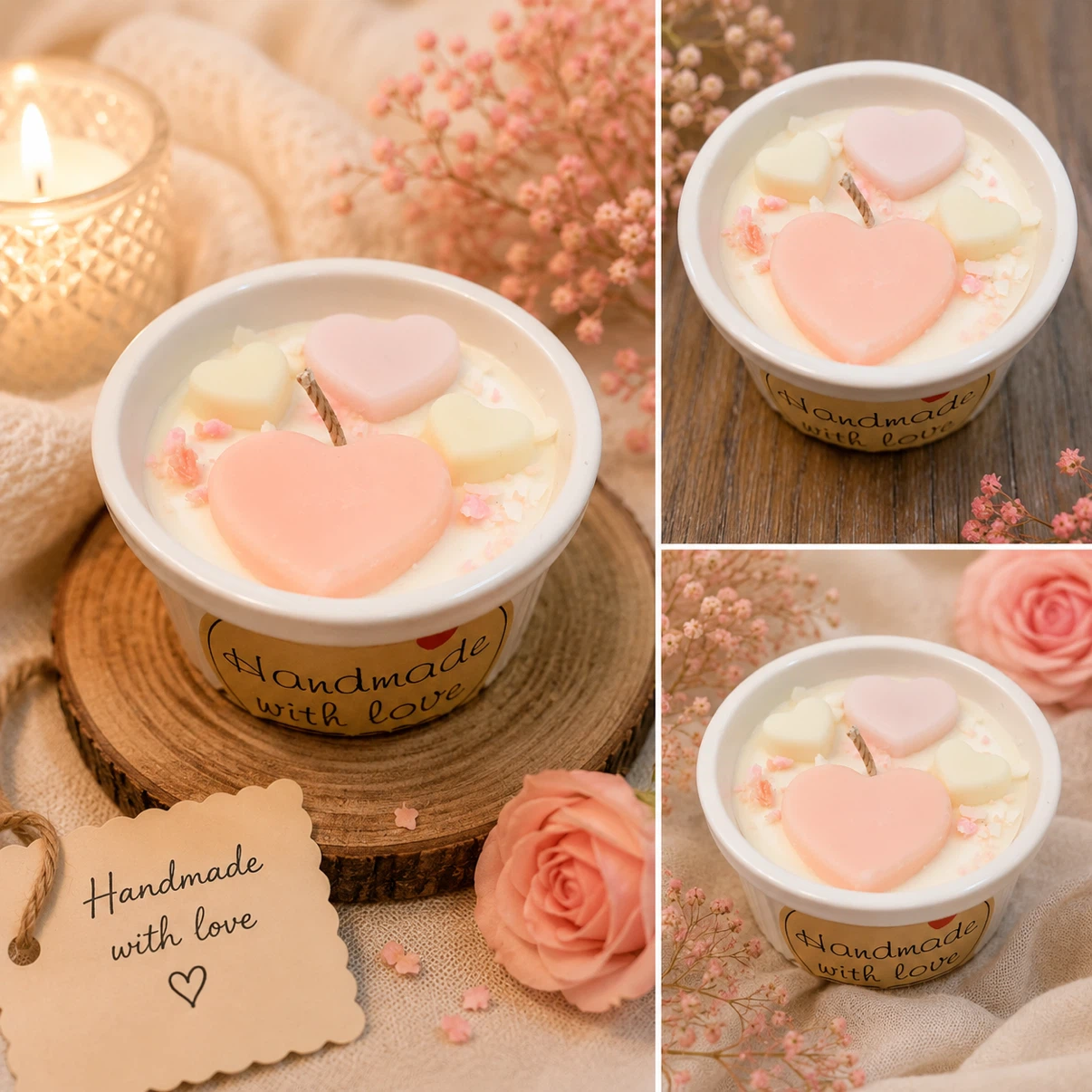 Handmade Heart Candle in Ceramic Dish
