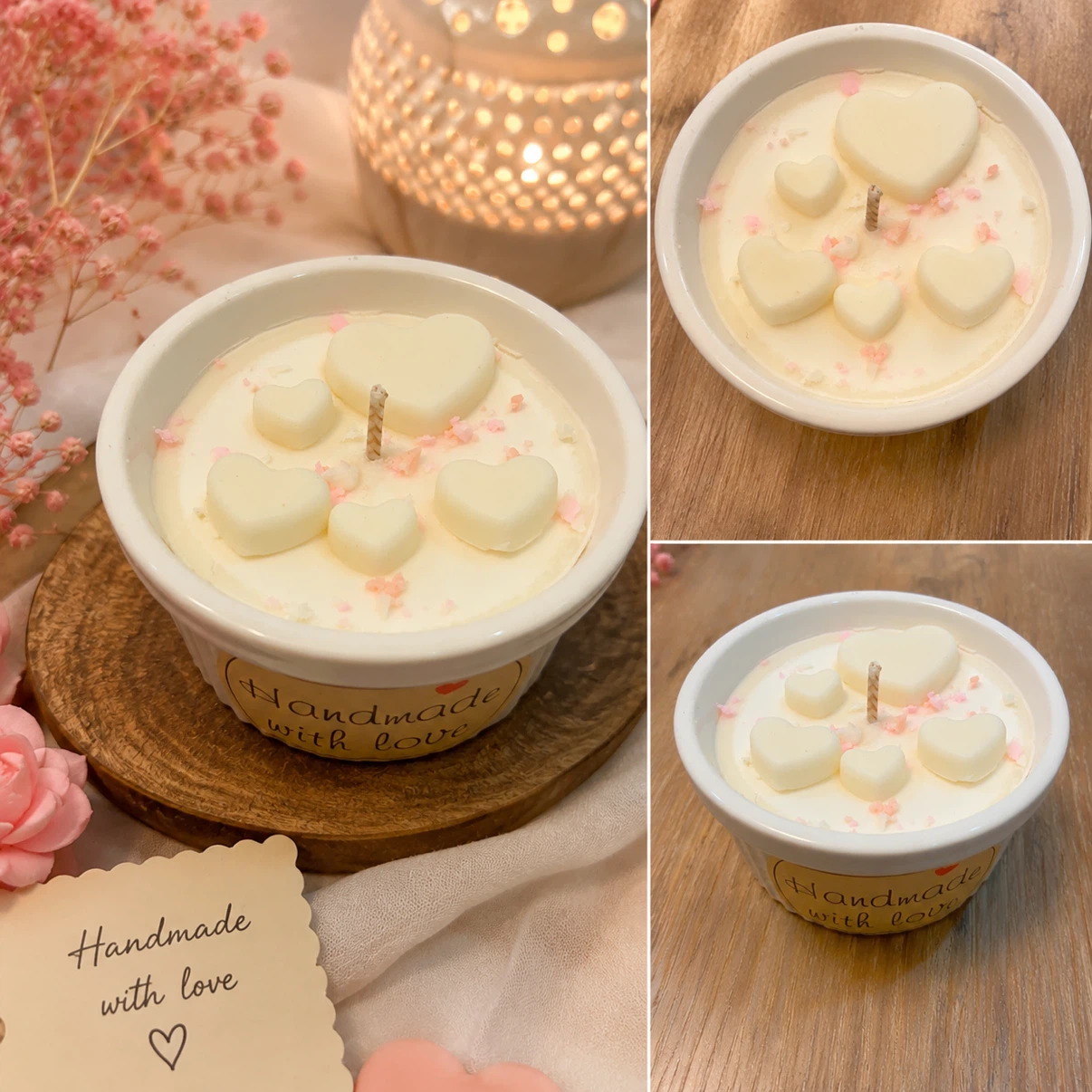 Handmade Heart Candle in Ceramic Bowl