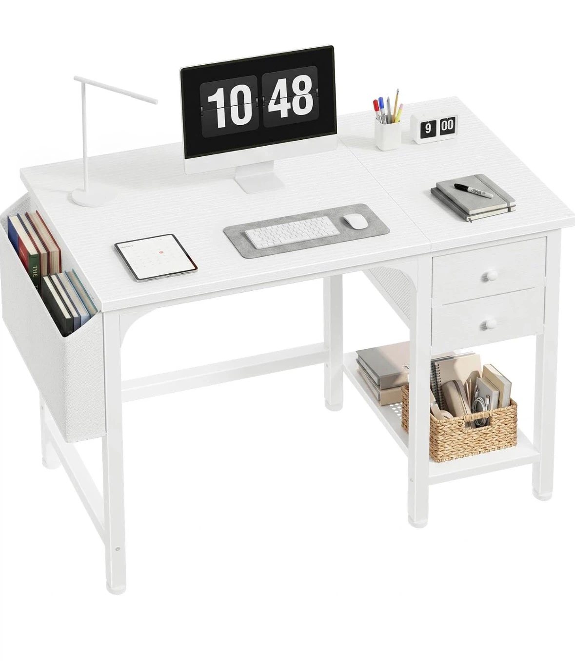 White Study Desk with Storage