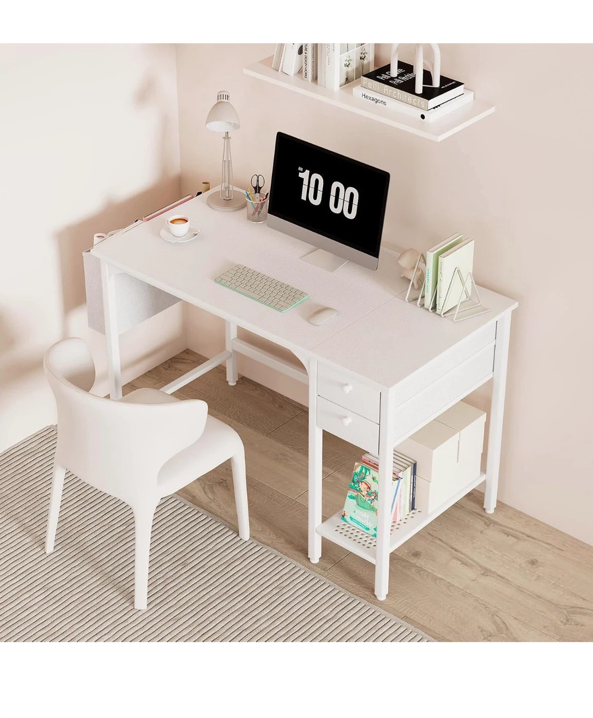 White Study Desk with Storage - photo 2