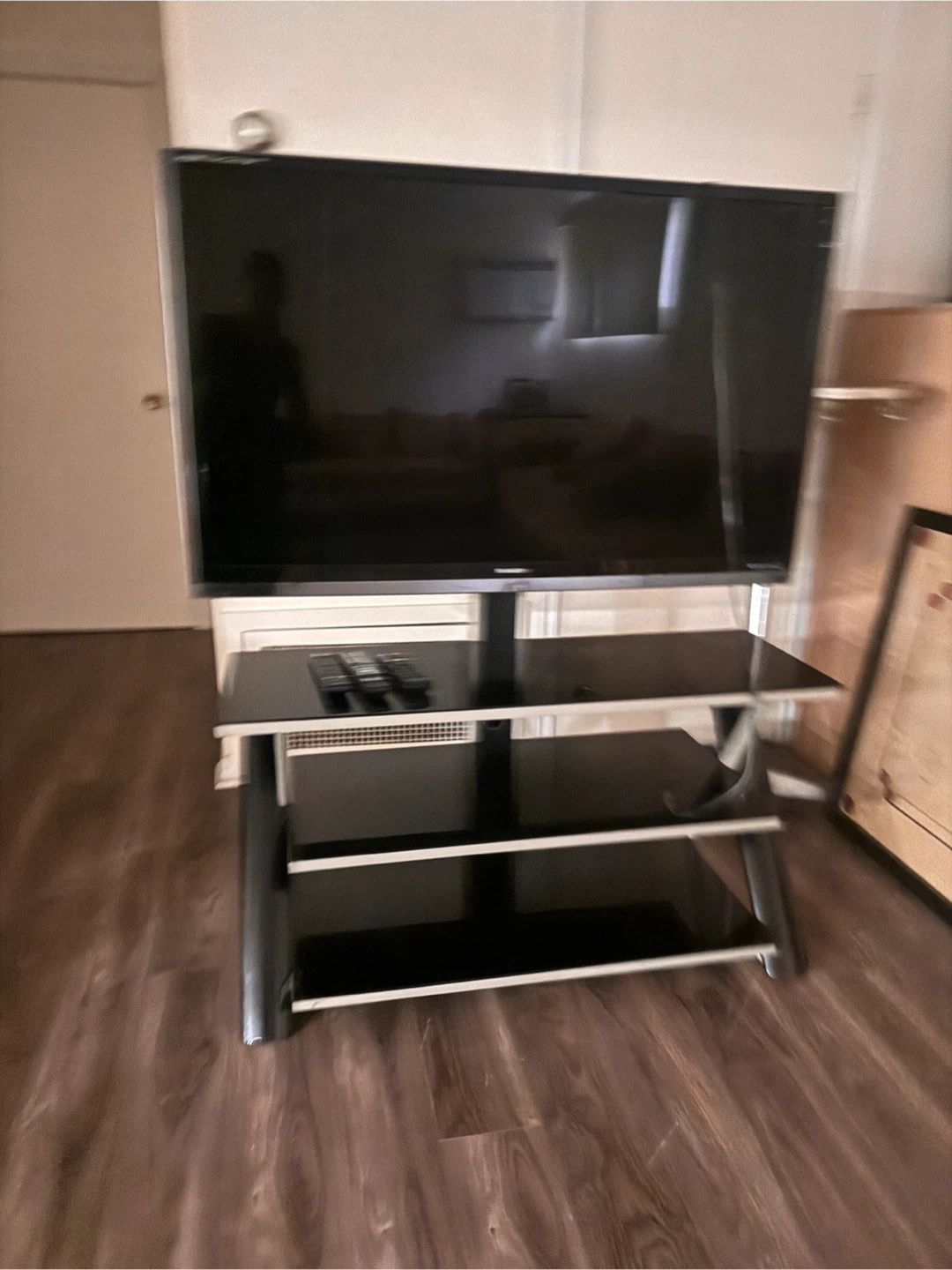 Black Glass TV Stand with Shelves