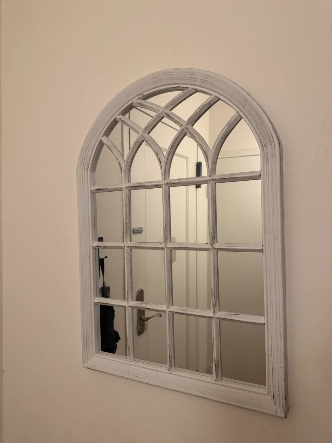 White Arched Window Pane Mirror