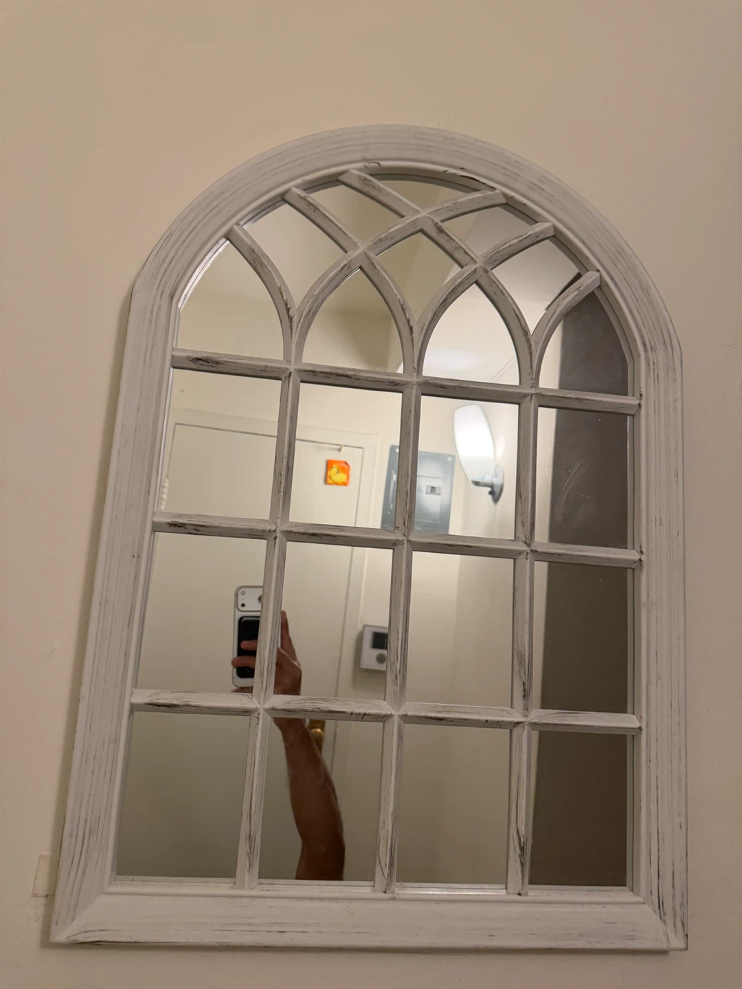 White Arched Window Pane Mirror - photo 2