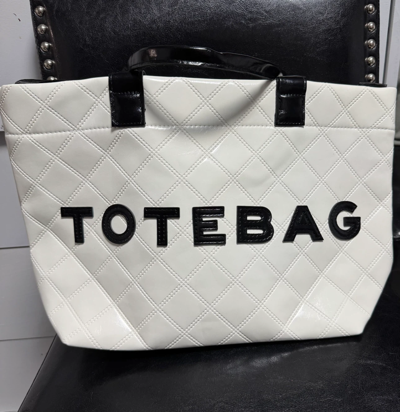 White Quilted "TOTEBAG" Tote Bag