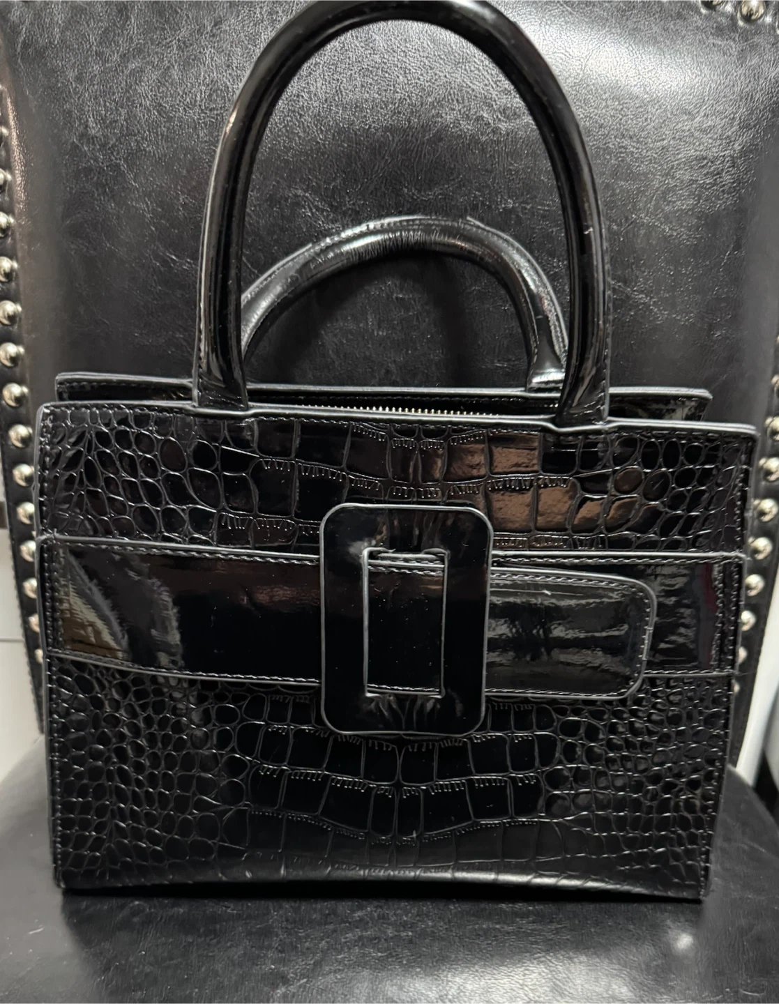 Black Patent Croc Handbag