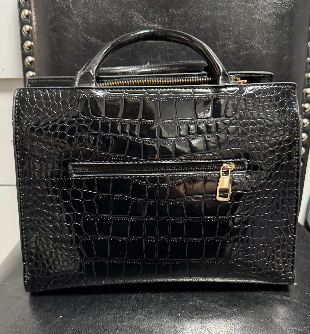 Black Patent Croc Handbag - photo 2