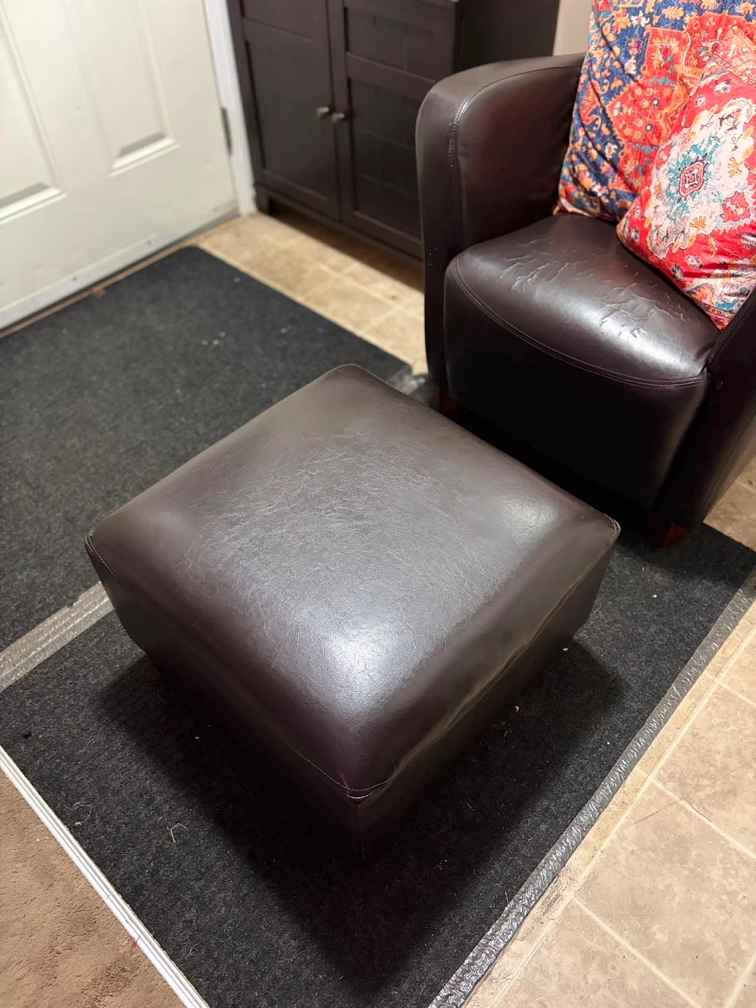 Brown Leather Accent Chair with Ottoman - photo 2
