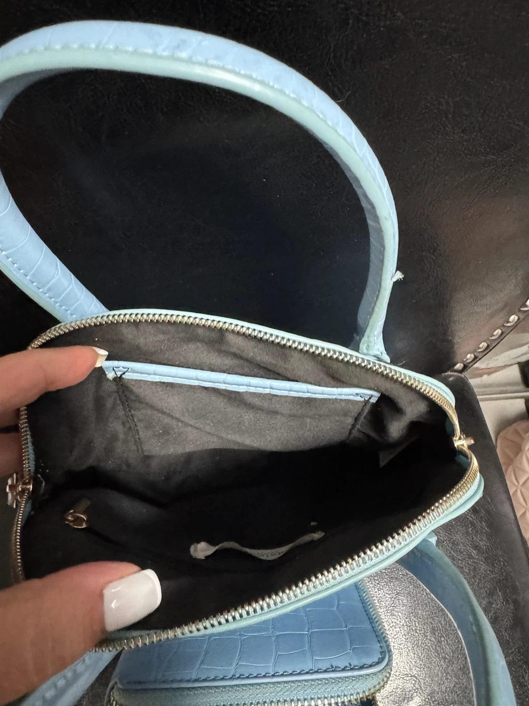 Light Blue Croc-Embossed Handbag with Matching Wallet - photo 4
