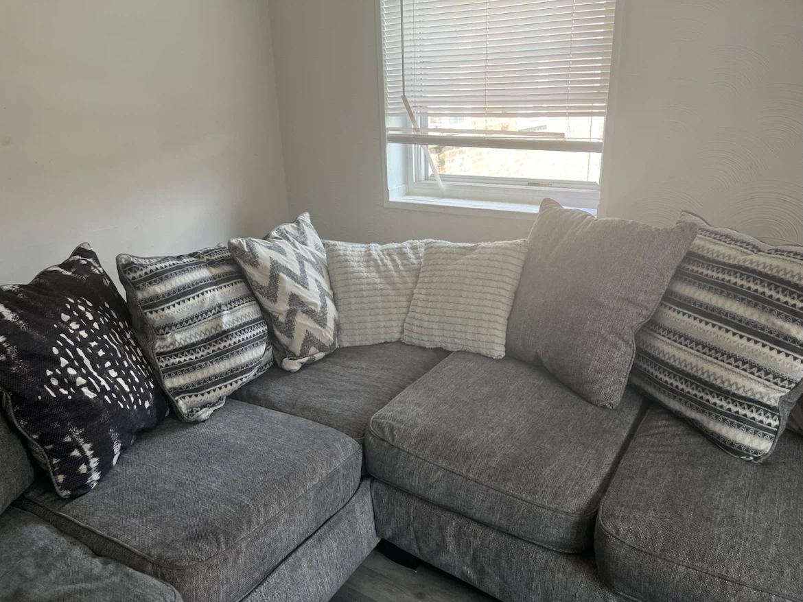 Gray Sectional Sofa with Pillows