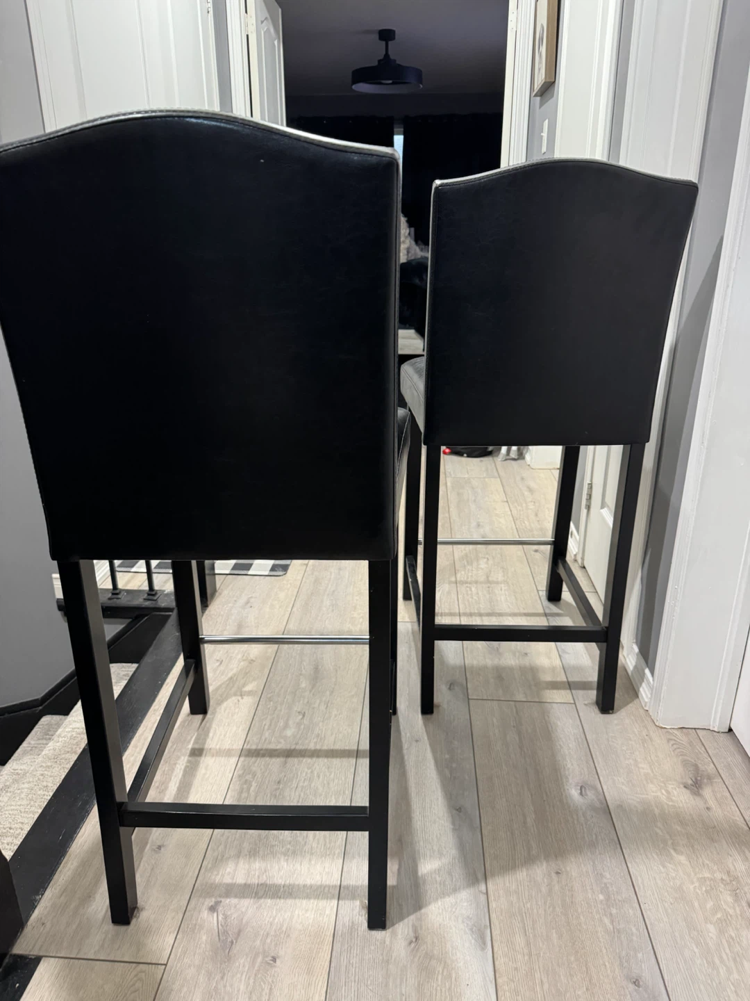 Set of 2 Black Faux Leather Bar Stools with Nailhead Trim - photo 3