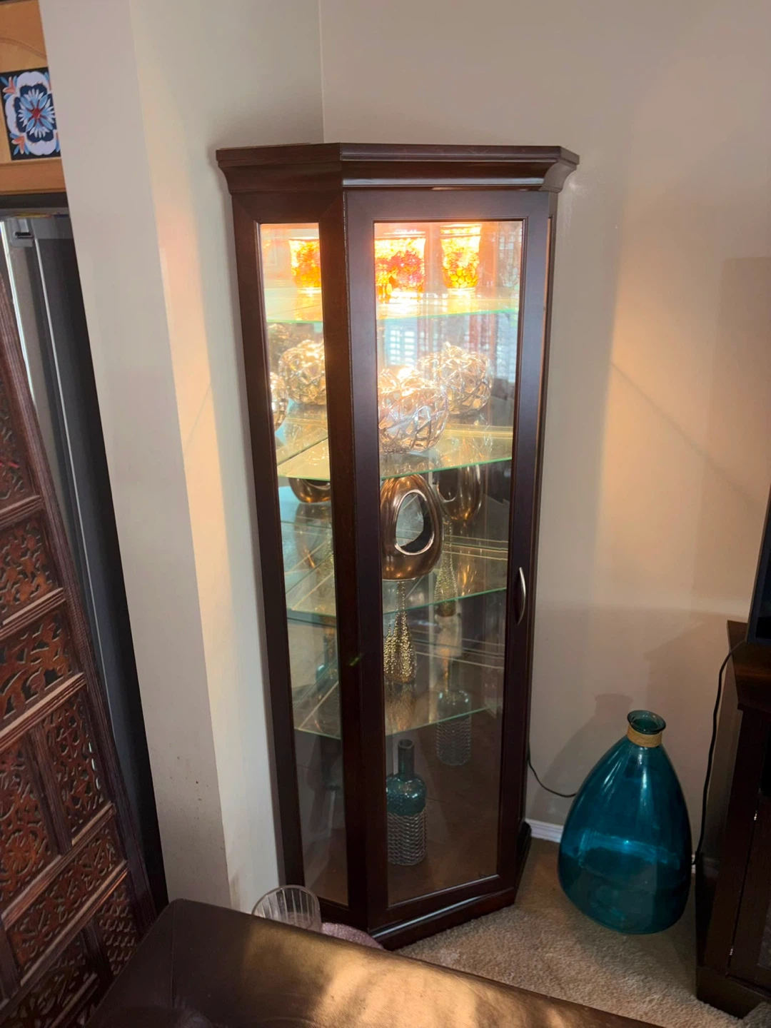 Corner Curio Cabinet with Glass Shelves
