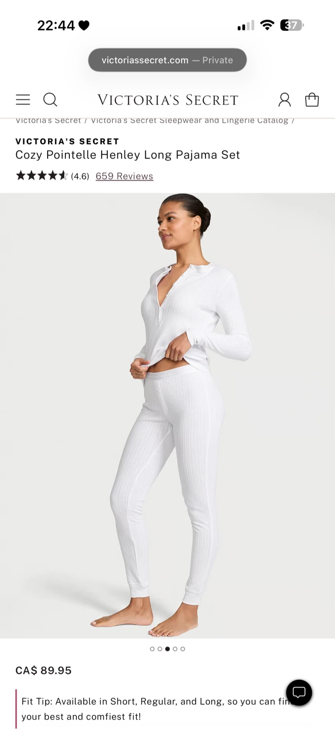 Victoria's Secret Cozy Pointelle Henley Pajama Set - White - L/G
