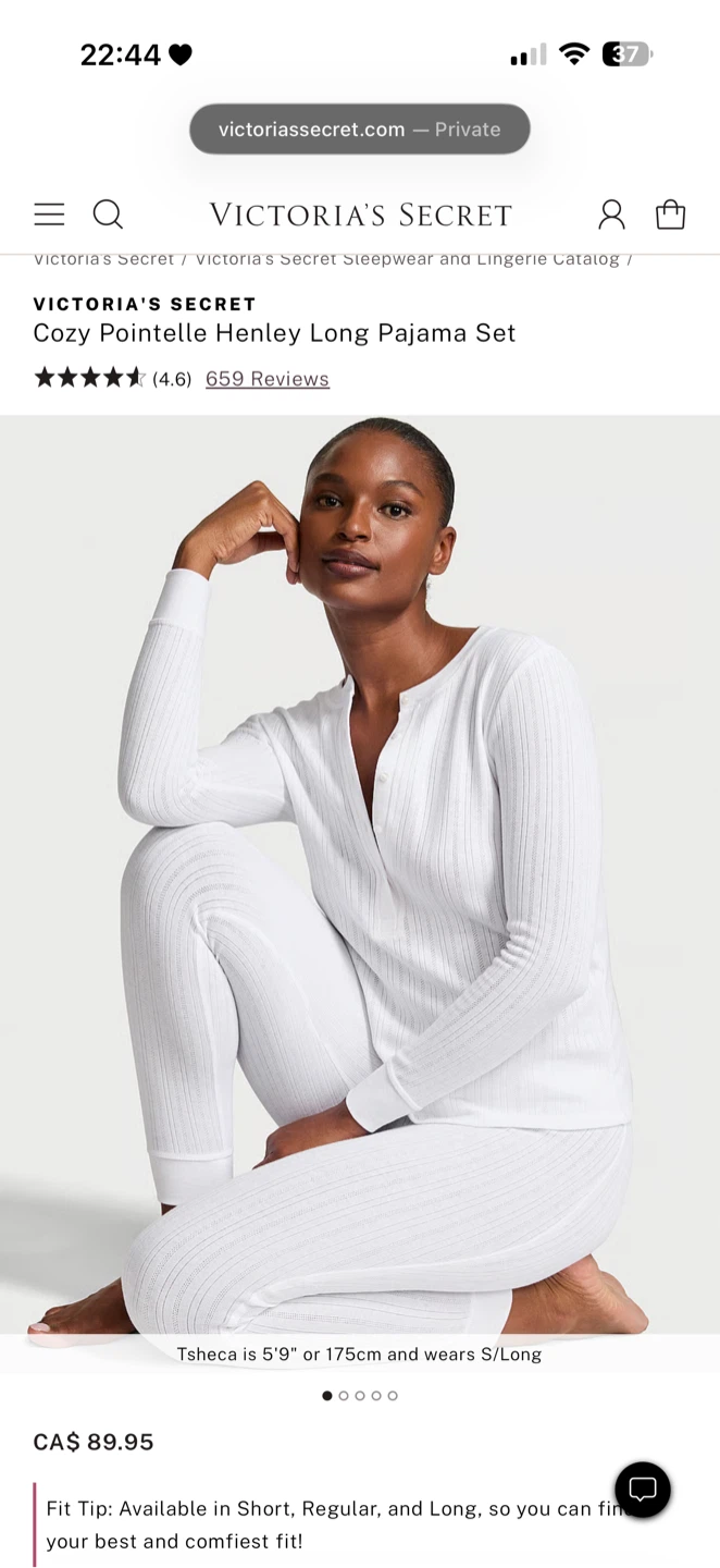 Victoria's Secret Cozy Pointelle Henley Pajama Set - White - L/G - photo 2