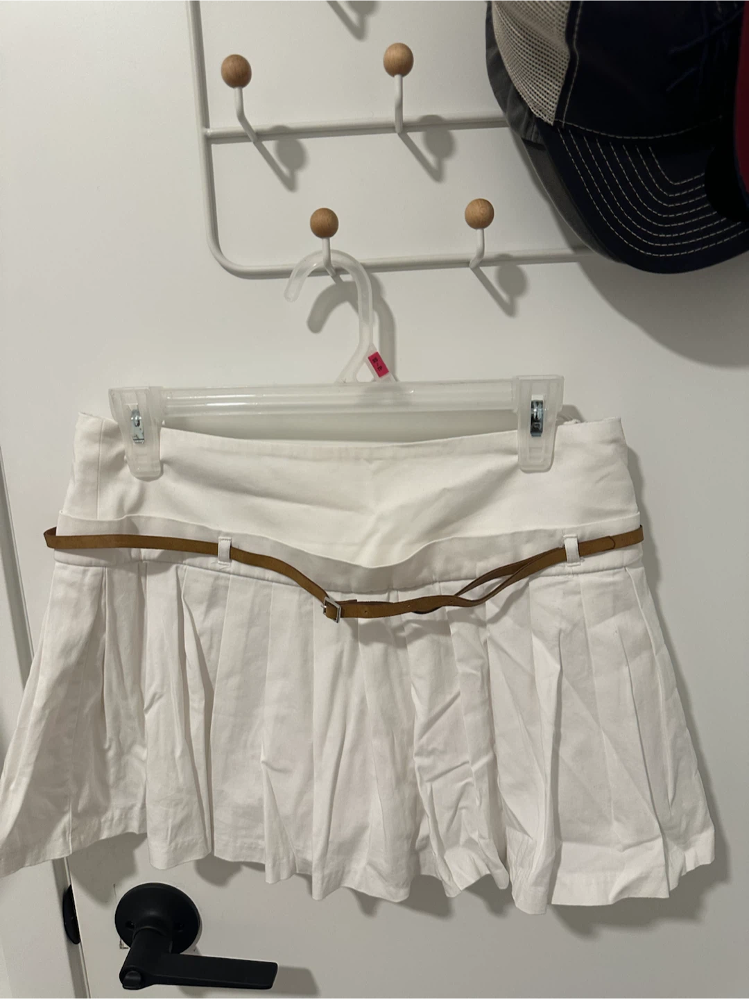 White Pleated Mini Skirt with Belt - Zara