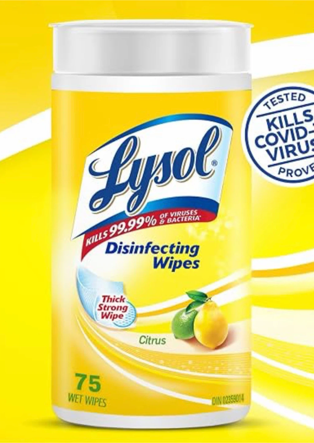 Lysol Citrus Wipes Container - 75 Wipes Brand New