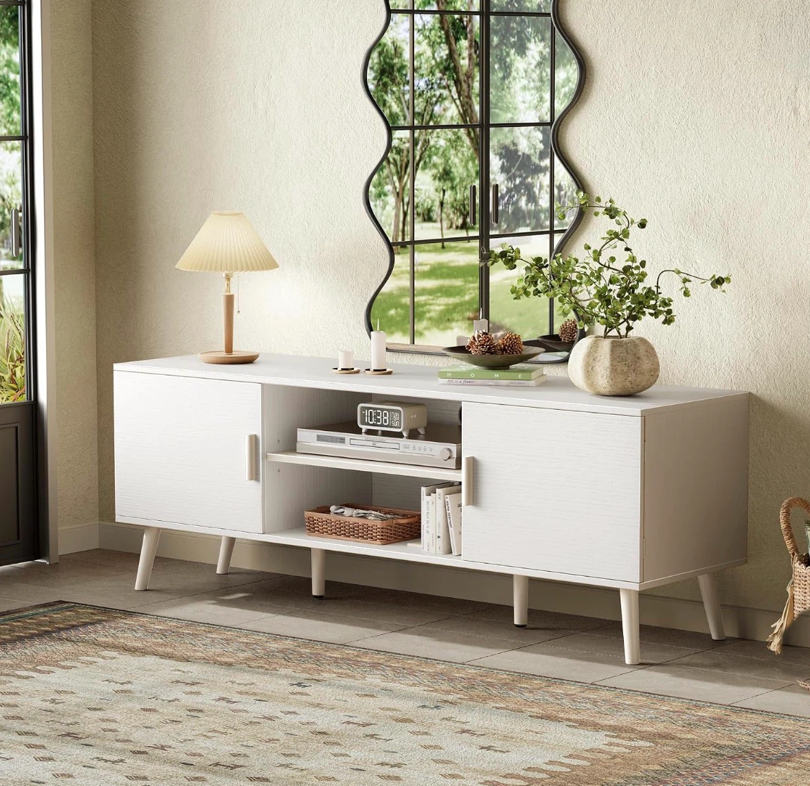 White TV Stand with Storage
