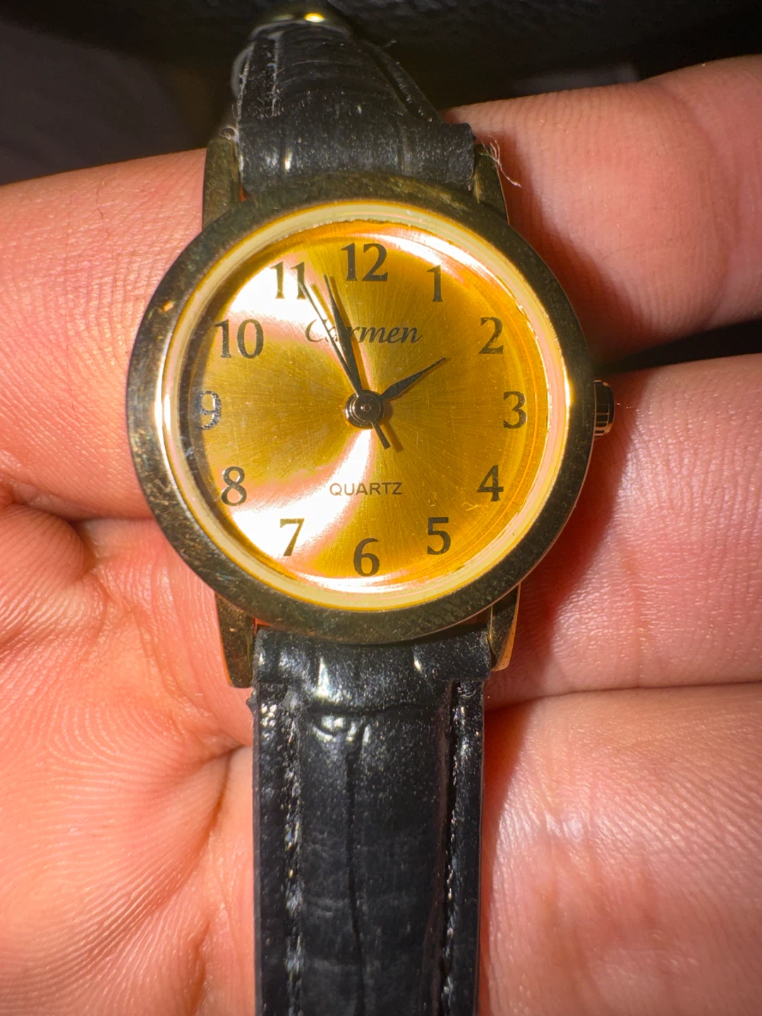 Carmen Quartz Watch - Gold Tone & Black Leather Strap