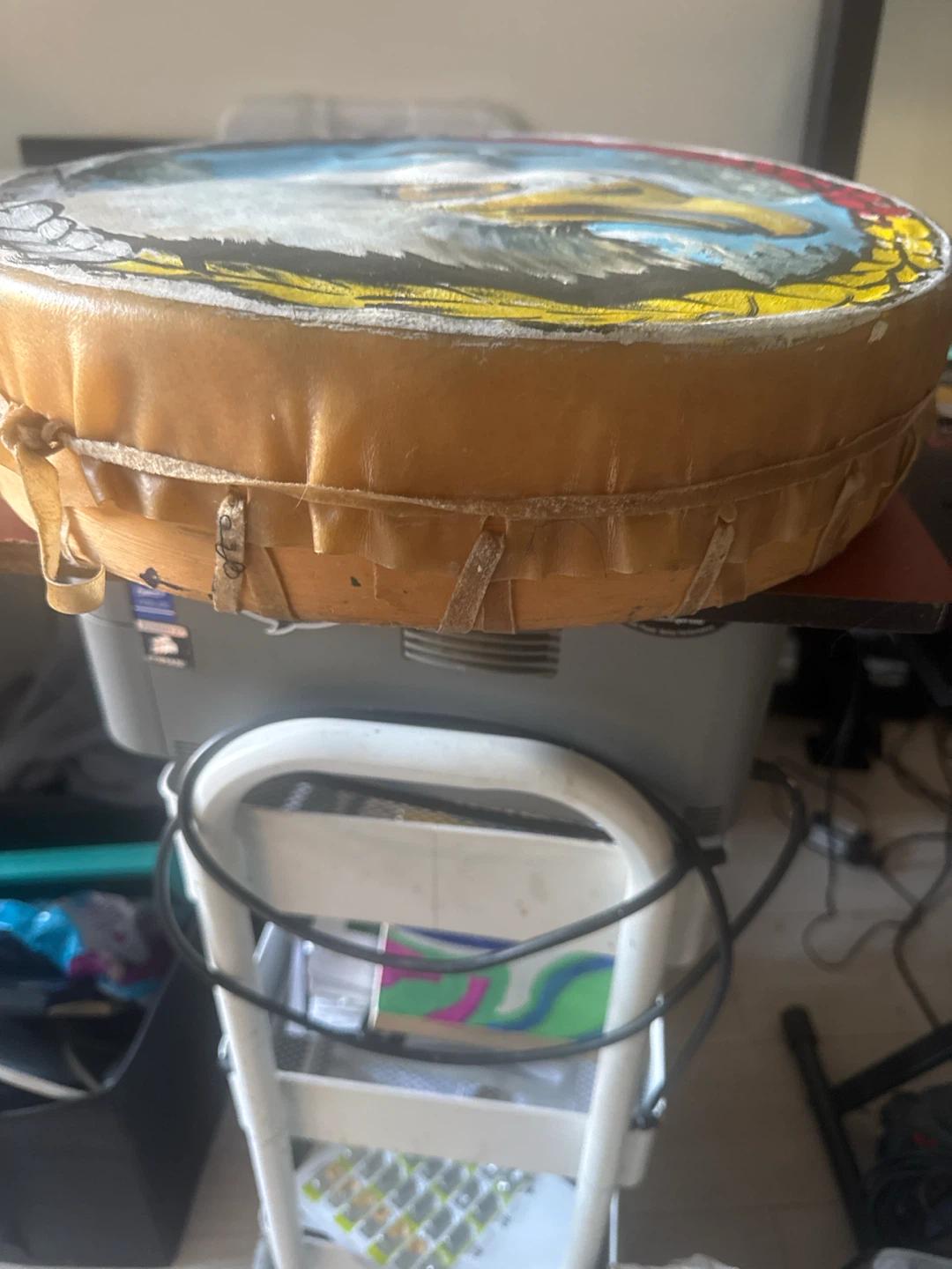 Hand-Painted Drum with Eagle Design - photo 3