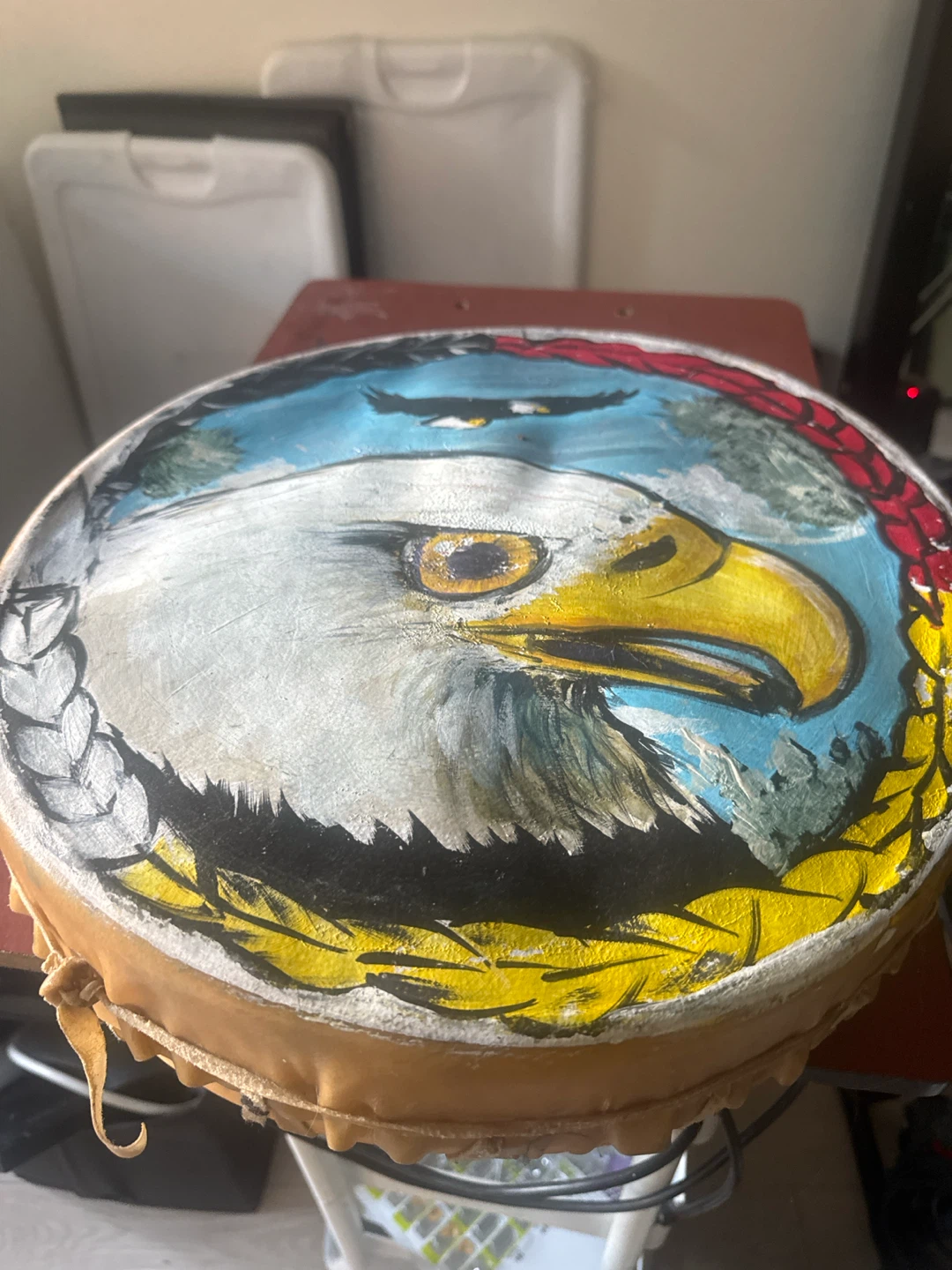 Hand-Painted Drum with Eagle Design - photo 2