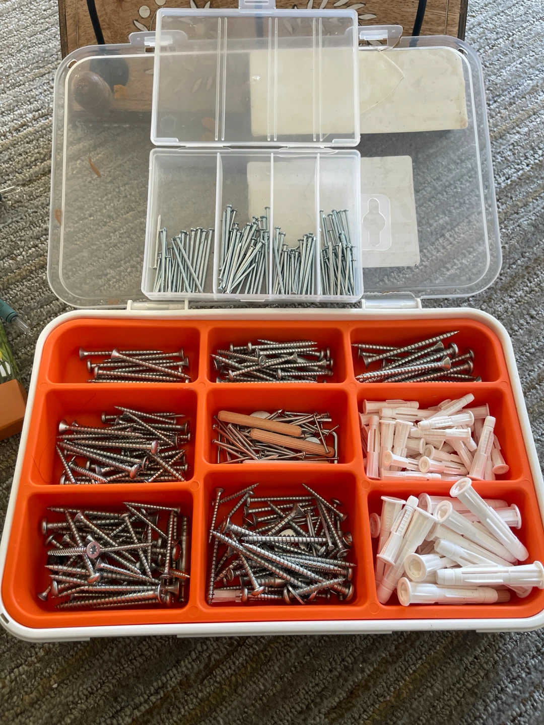 Assorted Nails, Screws and Anchors with Organizer Case
