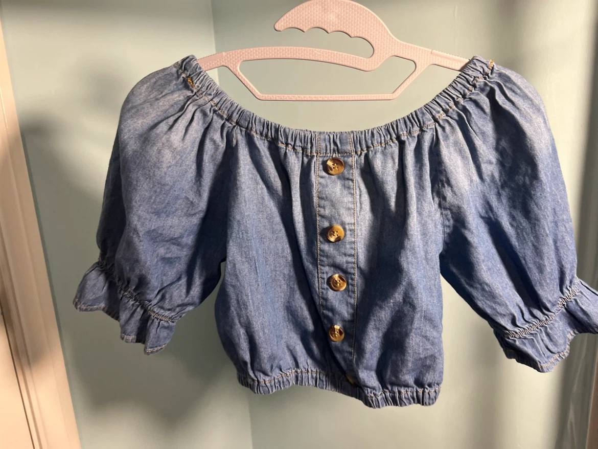 Denim off-the-shoulder puff sleeve top size L - photo 2