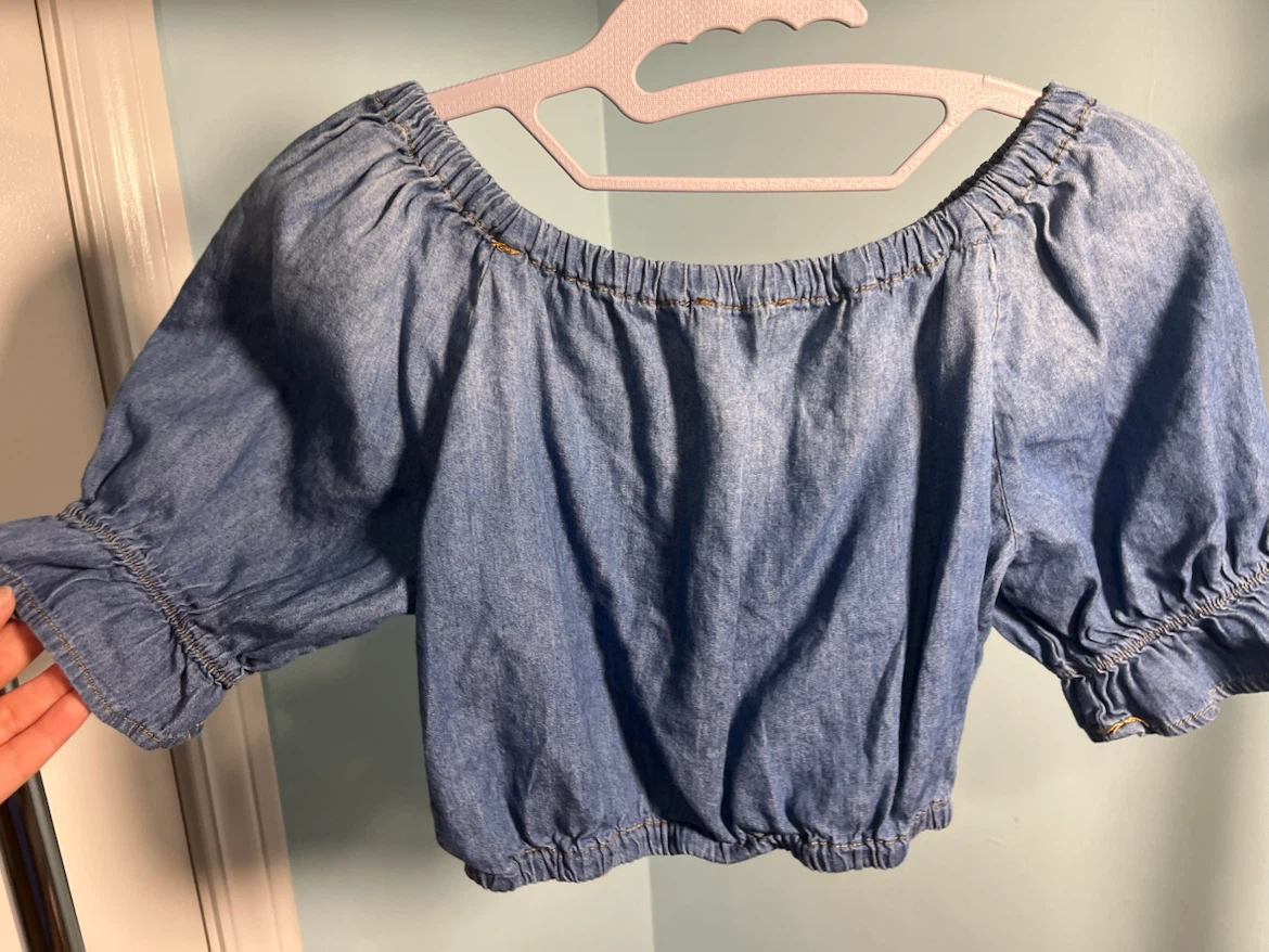 Denim off-the-shoulder puff sleeve top size L - photo 3