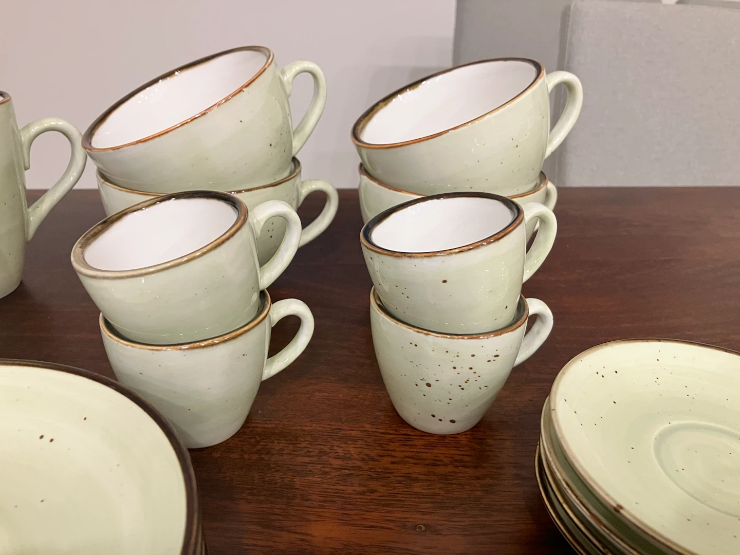Light Green Speckled Ceramic Coffee/Tea Set - photo 2