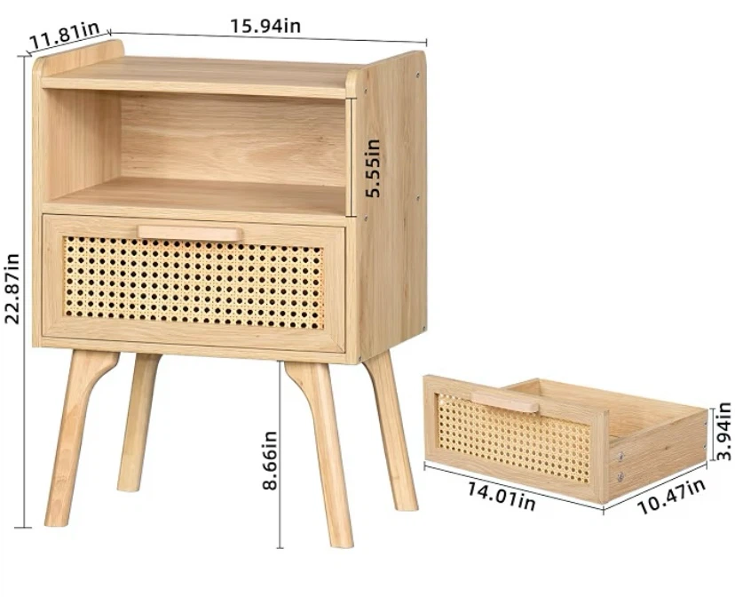New Rattan Nightstand Side Table - photo 2