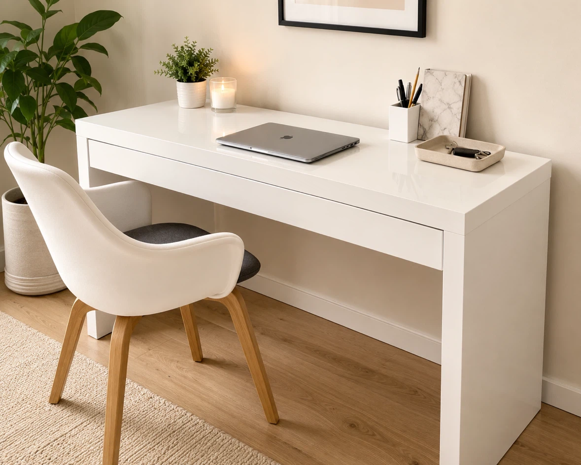 Modern White Desk with Drawer