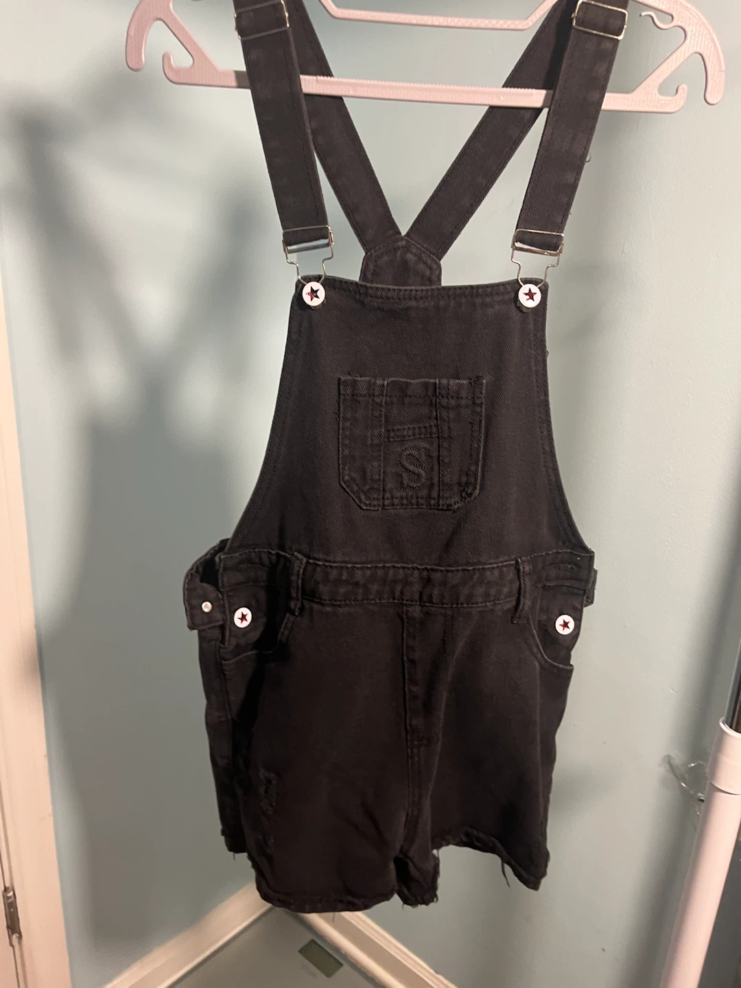 Black Denim Overall Shorts
