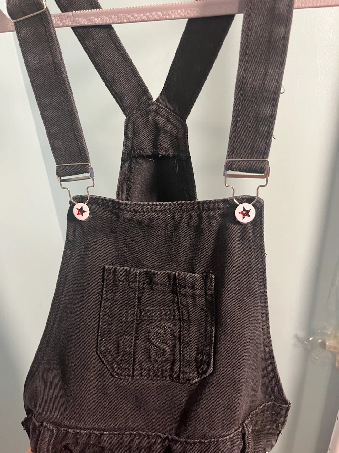 Black Denim Overall Shorts - photo 3