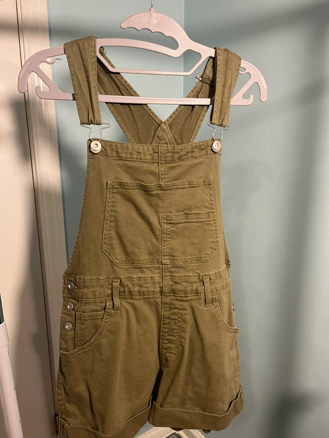 No Boundaries Olive Green Short Overalls Size M