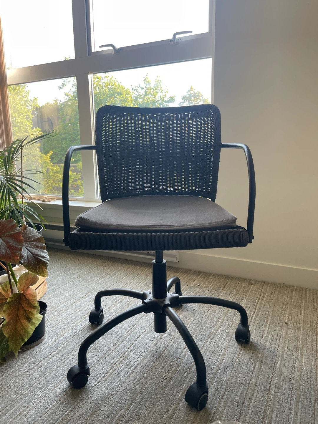 Dark Rattan Swivel Office Chair with Cushion