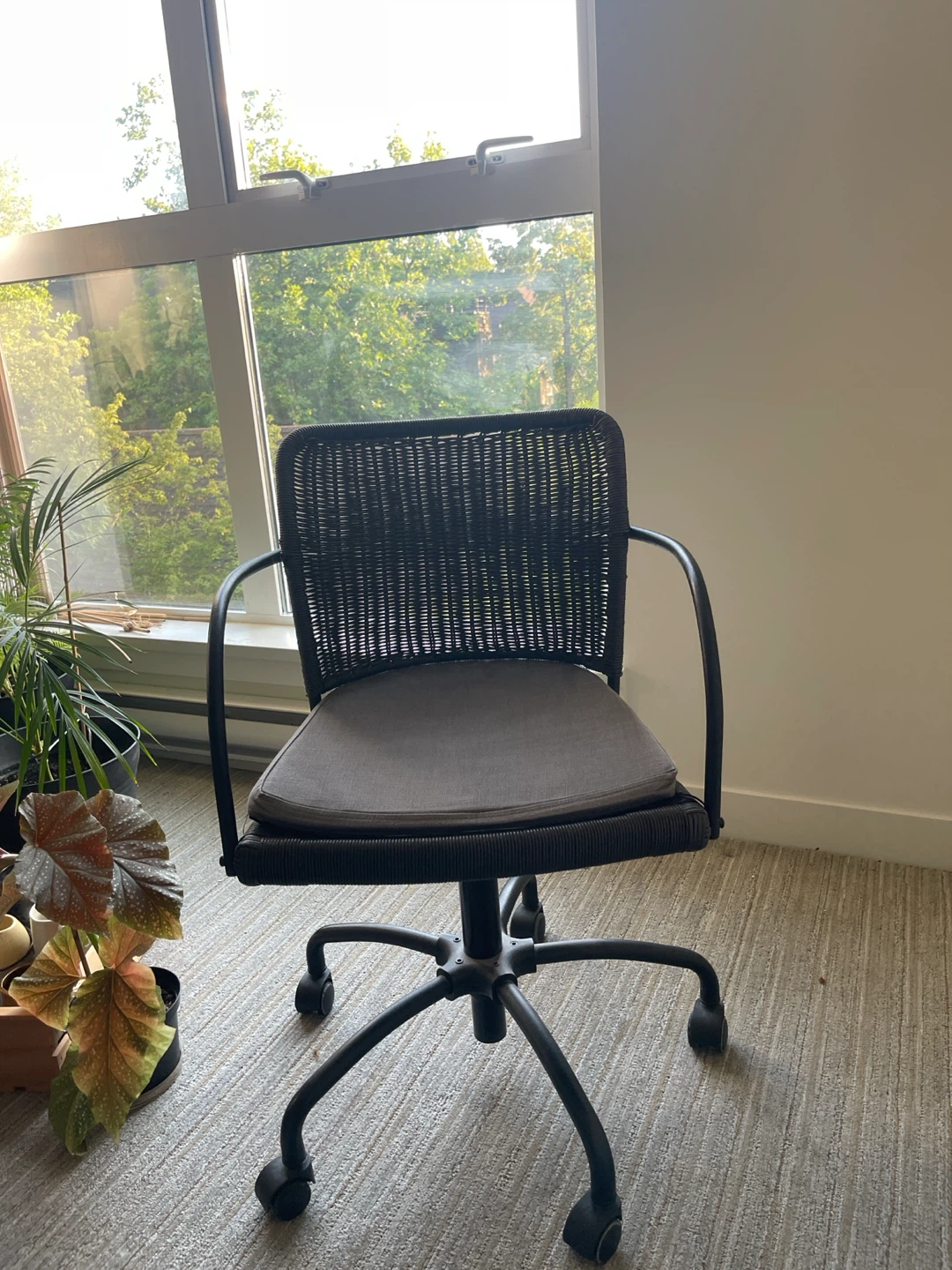 Dark Rattan Swivel Office Chair with Cushion - photo 2