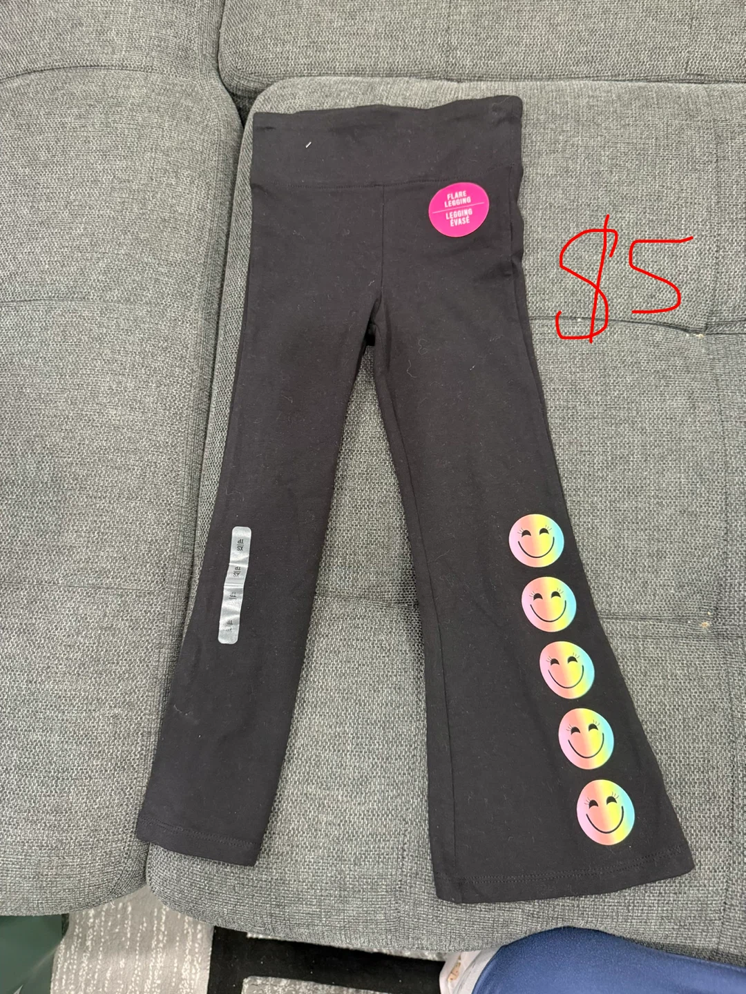 Kids Black Flare Leggings with Rainbow Smileys