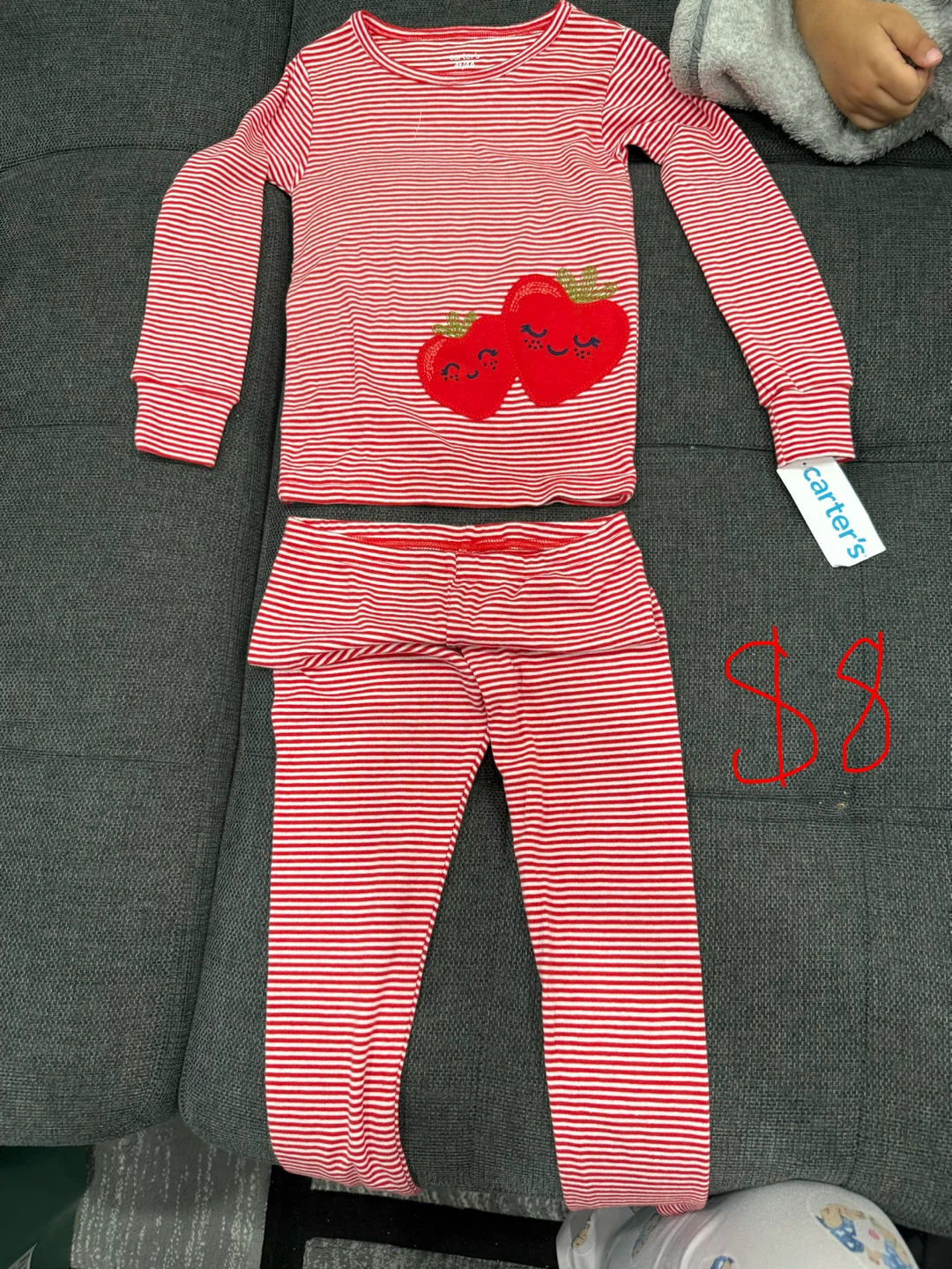 Kids Red & White Striped Pajamas with Strawberries