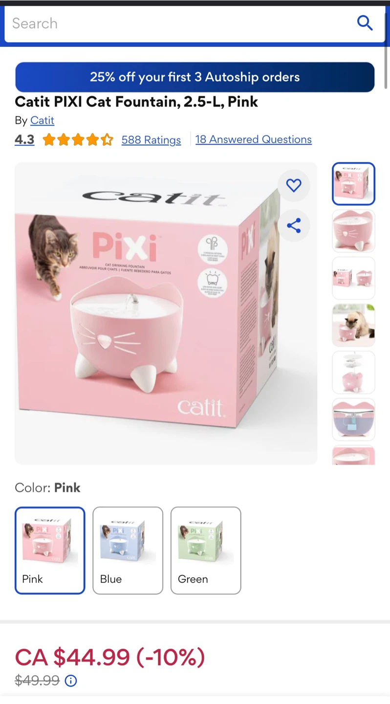 Catit PIXI Cat Water Fountain Pink – Brand New Open Box