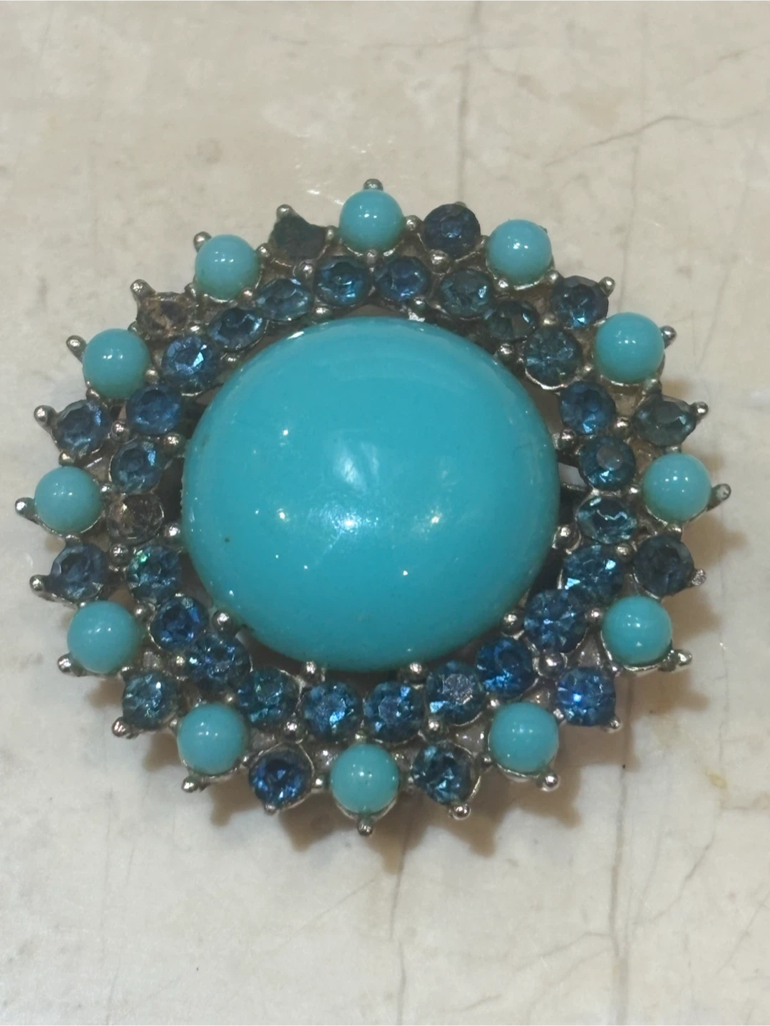 Trifari Vintage Brooch - Turquoise & Blue Stones