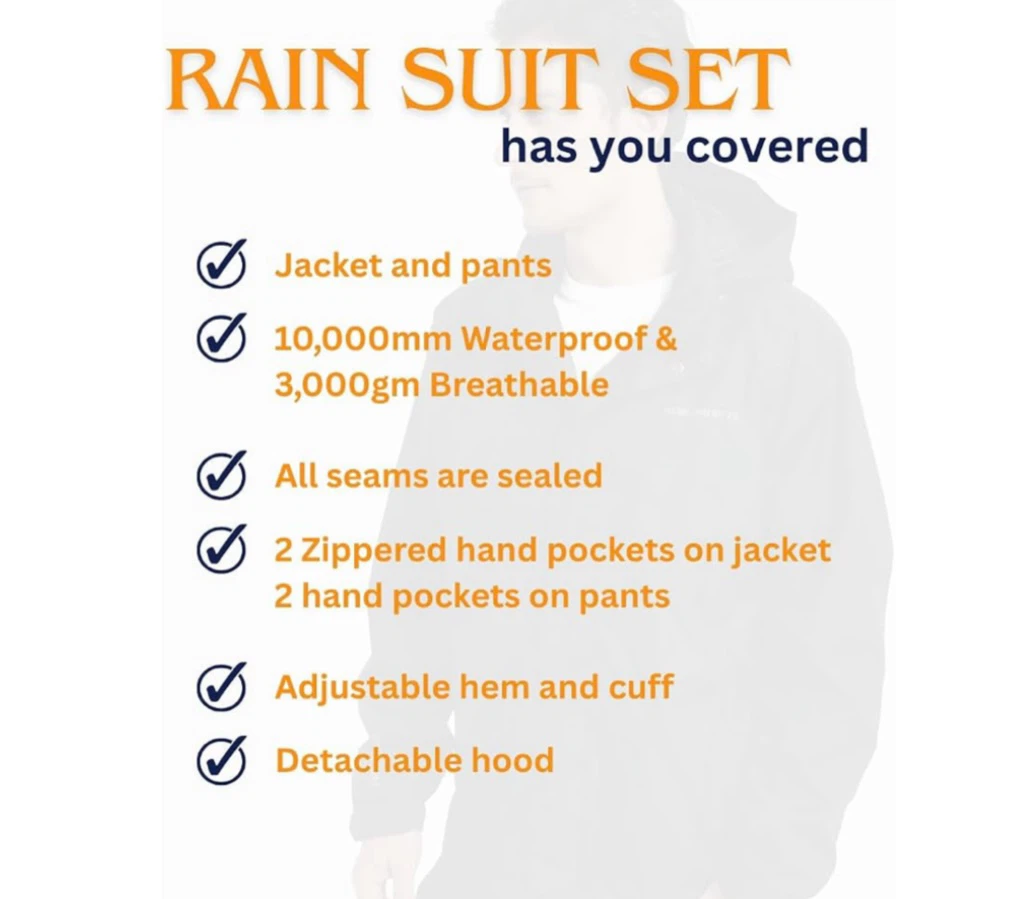 Men’s 3XL Waterproof Rain Suit Set Jacket & Pants Black - photo 3